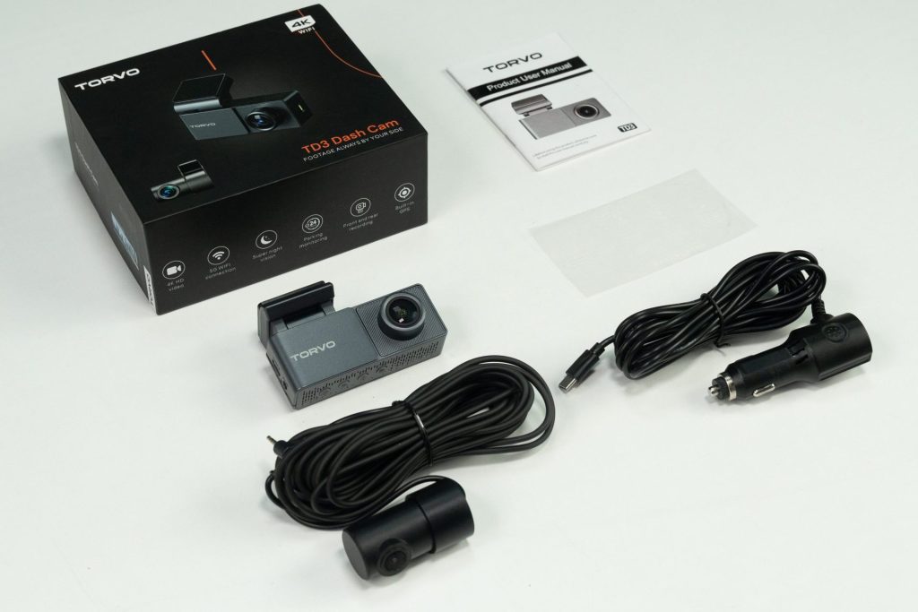  TORVO TD3 Dash Cam box, user manual, 12v output, main and rear camera